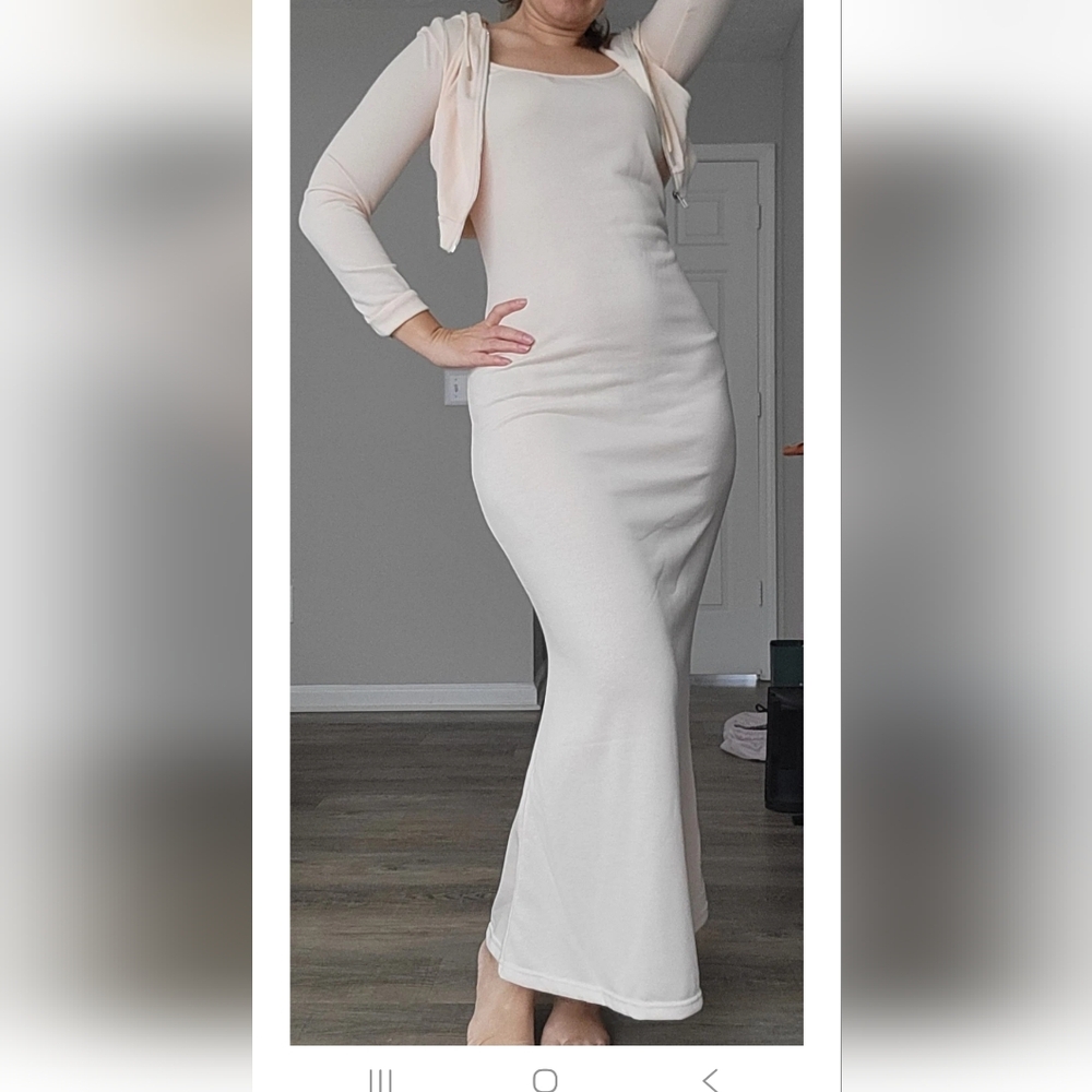 Long Cream Soft Dress With Zipped Hoodie Shein Size L - Picture 7 of 7